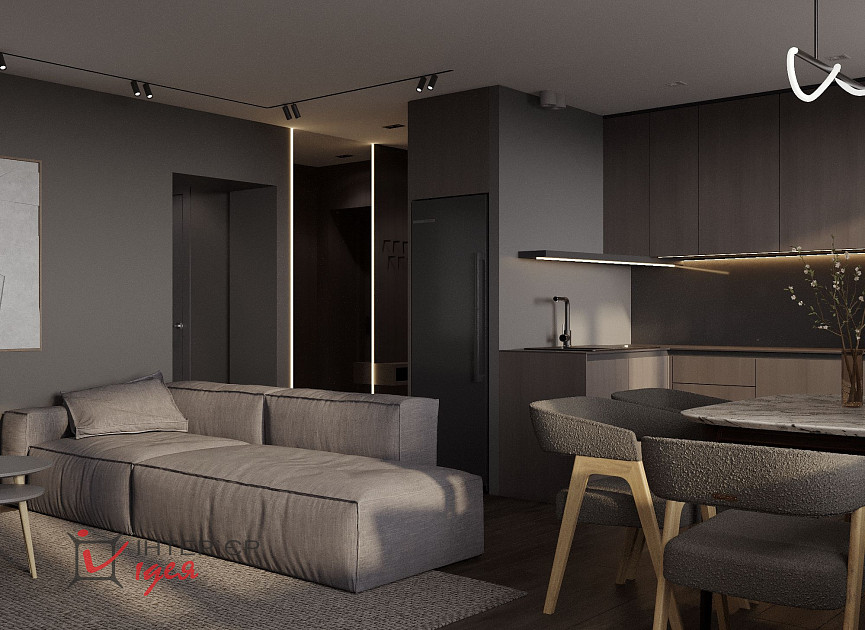 Кухня-студія в темних кольорах