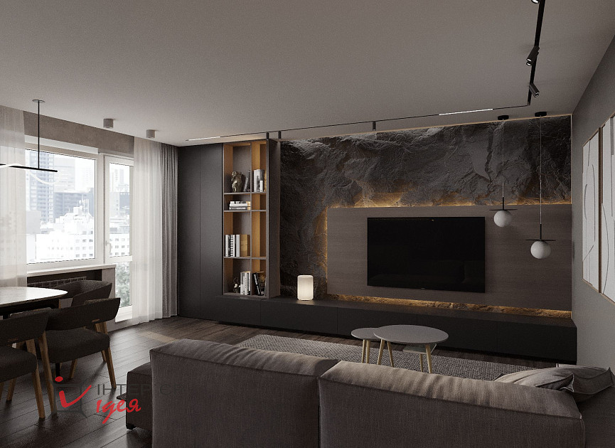 Кухня-студія в темних кольорах