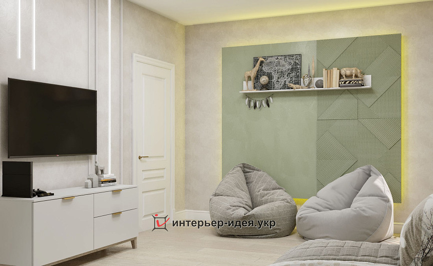 Світла дитяча кімната в класичному стилі з додаванням зелених відтінків