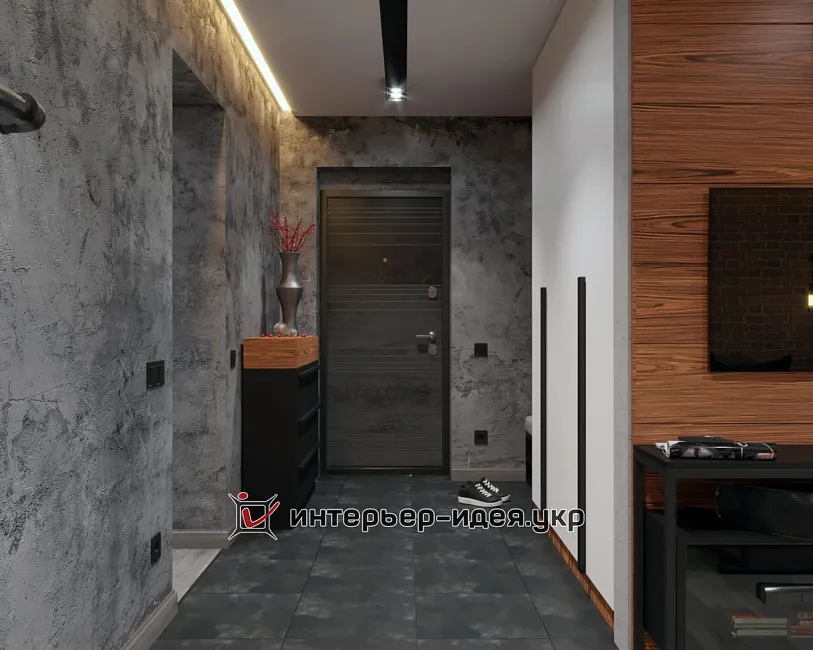 Вітальня і передпокій в стилі лофт для холостяка