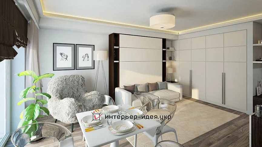 Дизайн компактної кухні-студії в сучасному стилі