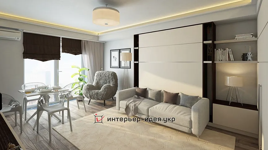 Дизайн компактної кухні-студії в сучасному стилі