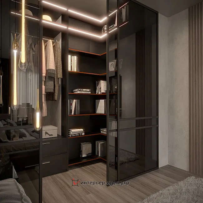 Дизайн спальні та гардеробної в стилі мінімалізм