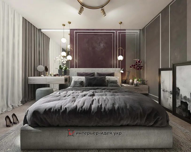 Сучасна спальня в київській квартирі по вул. Яблонського