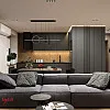 Контрастна кухня-вітальня в стилі контемпорарі